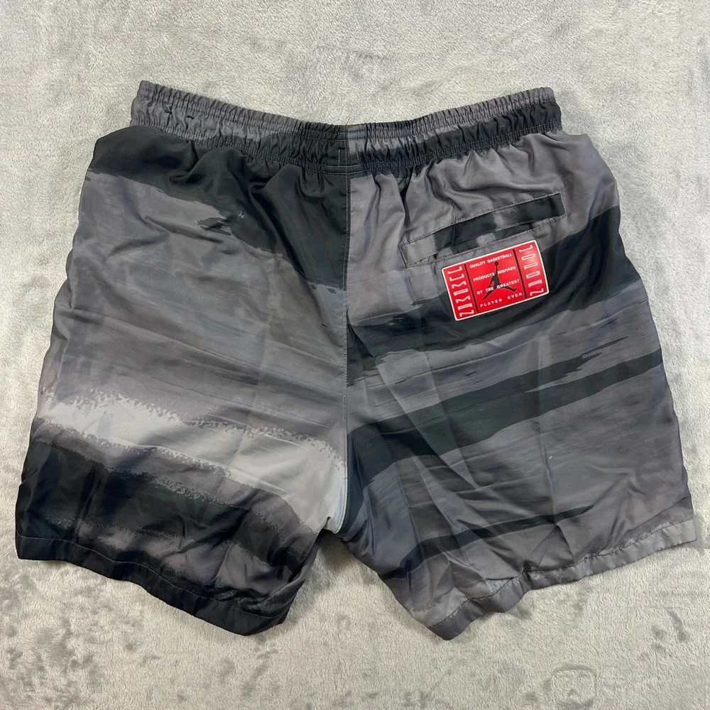 Jordan Poolside Shorts Mens Medium Gray Black Good Jumpman Graphic Summer Active
